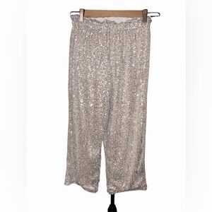🆕💜 Cat & Jack Silver Sequin Pants Girls L Holiday Party Sparkle Elastic Waist